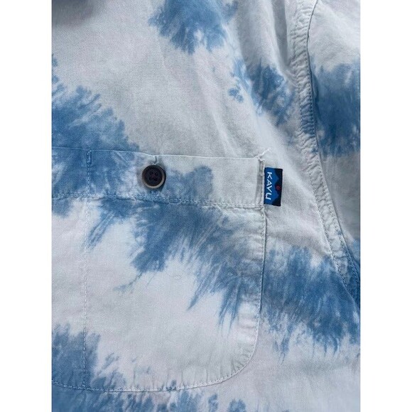 Kavu Men's Button Down Short Sleeve Shirt Tye Dye Blue/White Size Large - Picture 6 of 9